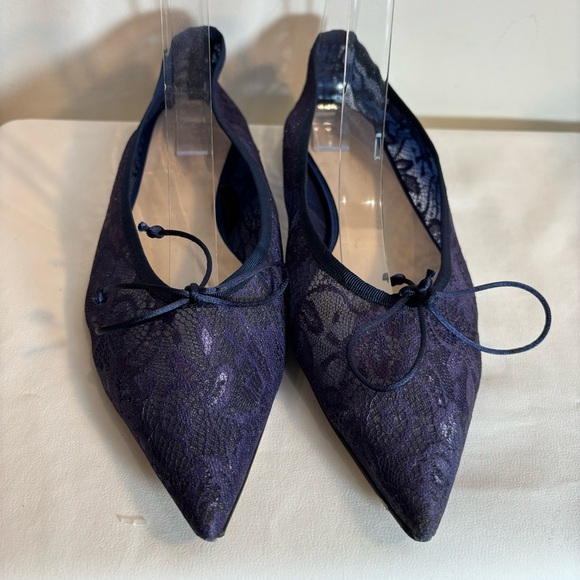 ZARA COLLECTION Sz 40 Pointy Ballet Flats Sheer Lace Tiny Bow Shoes - Picture 2 of 10